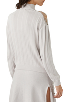 Shoulder Embellished Funnel Neck Sweater